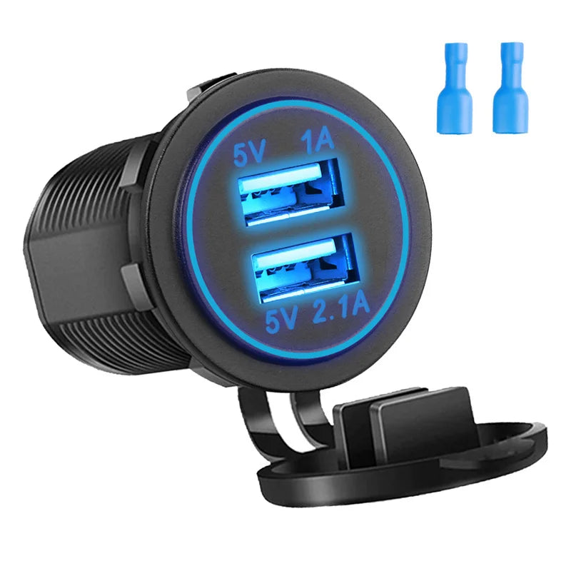Dual USB Car Charger 3.1A Mobile Phone Charger with LED Waterproof Power Socket Suitable for Vehicle Modification Charger