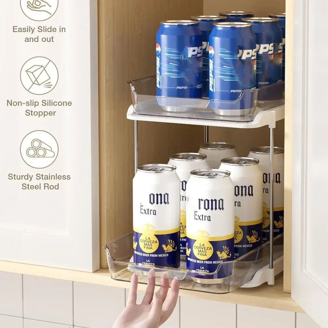2-Tier Pull Out Under Sink Storage Shelf - Multi-Purpose Organizer for Bathroom Cabinet & Kitchen Pantry