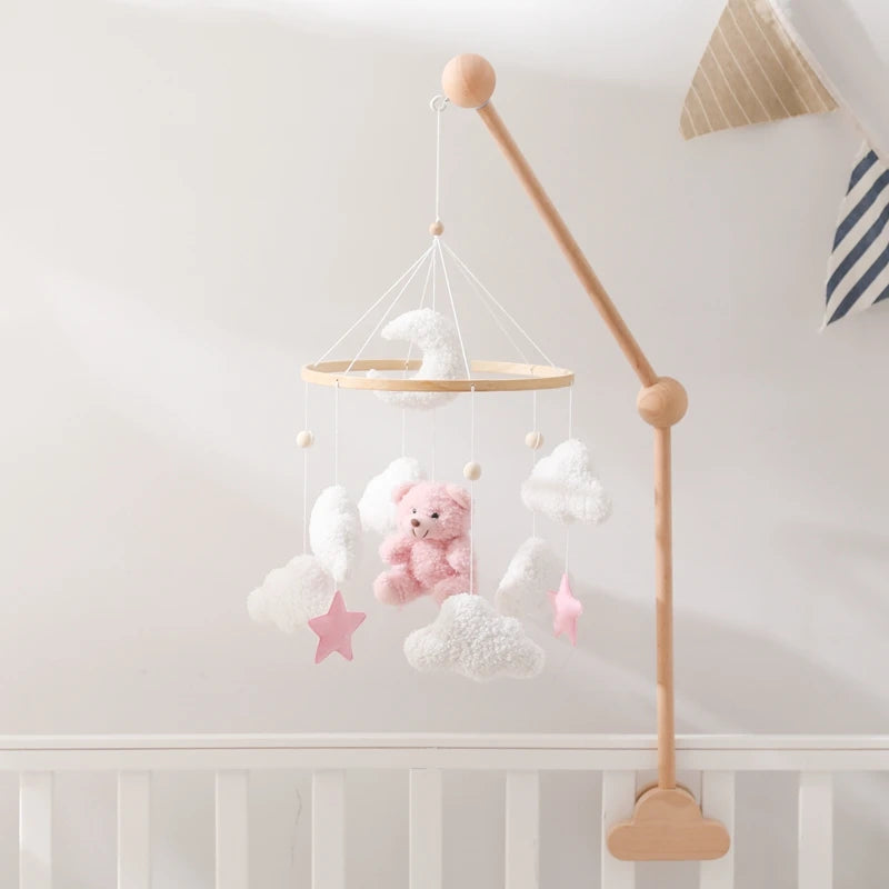 Baby Crib Mobile Rattle Toy 0-12Months Infant Soft Felt mobile Teddy Velvet Bear Bed Bell Hanging Toy Holder Bracket Crib Toy
