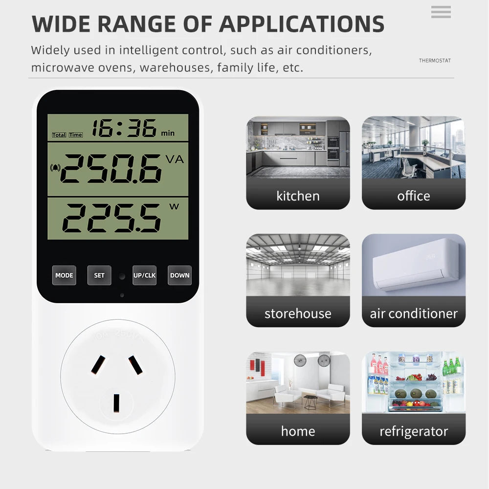 Digital LCD Wattmeter 230V Power Energy Meter Voltmeter Ammeter Consumption Monitor 50Hz Socket Analyzer EU US UK AU FR BR Plug