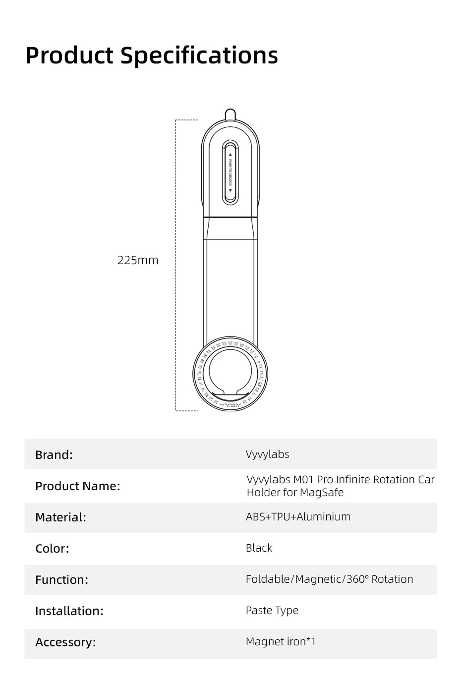VYVYLABS 15W Magnetic Wireless Charging Phone Holder Charger Phone Bracket 360° Rotation Car Phone Holder For iPhone 16 15 14