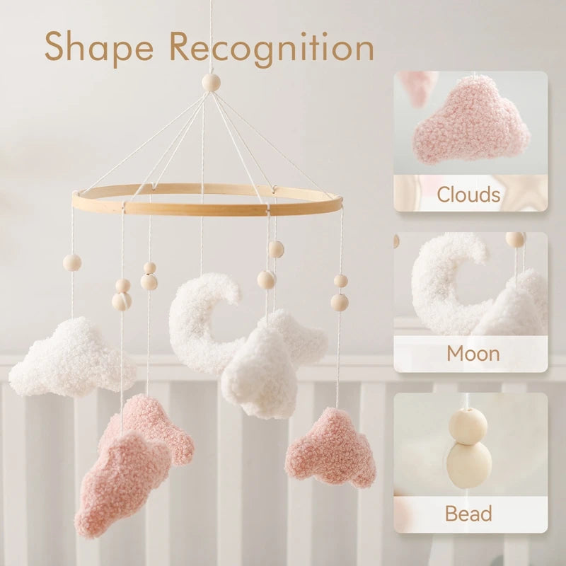 Baby Crib Mobile Rattle Toy 0-12Months Infant Soft Felt mobile Teddy Velvet Bear Bed Bell Hanging Toy Holder Bracket Crib Toy