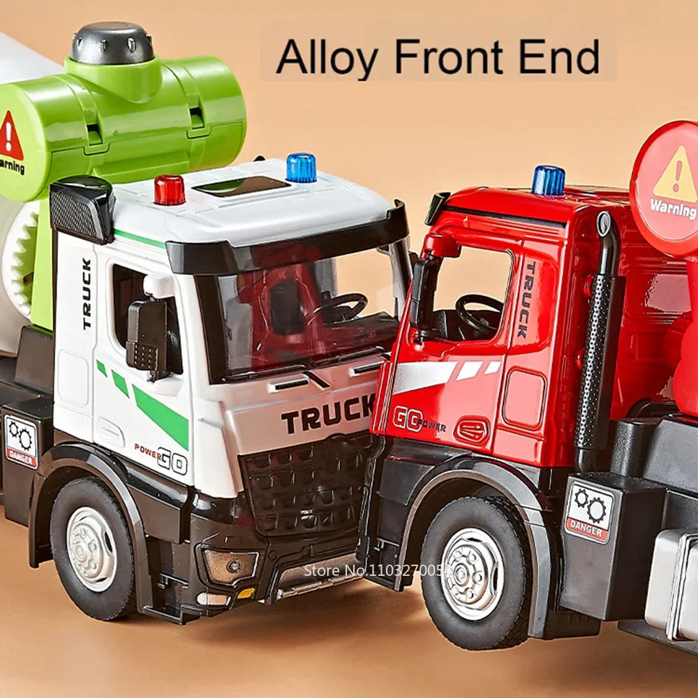 1/24 Electric Mixer Truck Toys Model Car Alloy Diecast Engineering Vehicles Doors Opened Sound Light Pull Back Toy Gift for Kids