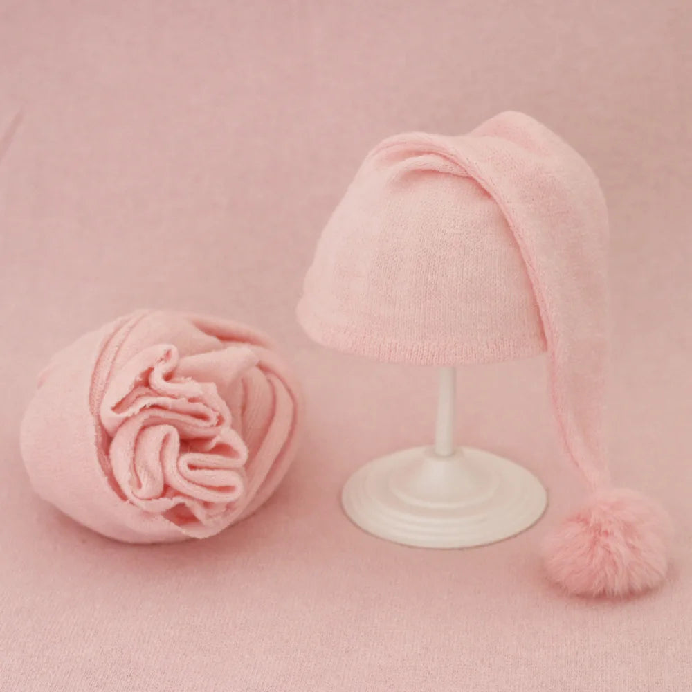 Baby Hat Newborn Photography Props Blanket Wrap Baby Fur Ball Knitted  Beanie Hat Baby Photo Shoot Accessories
