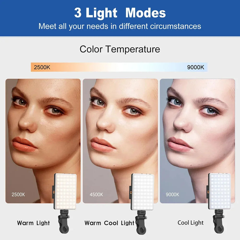 طقم إضاءة LED للهاتف المحمول، مصباح إضاءة للتصوير الفوتوغرافي، مزود بمنفذي شحن USB PD، مناسب للبث المباشر، صور السيلفي، ومؤتمرات الفيديو.