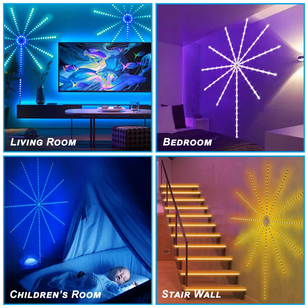 USB LED Smart Fireworks Lights Indoor Outdoor Sparkler Lights Remote & App Control Music Sync Wall Lamp For Room Party DIY Decor