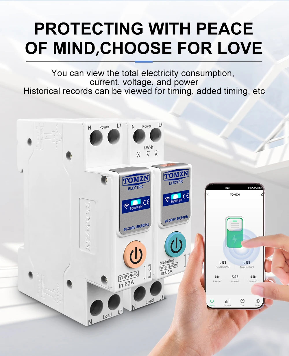 TUYA smartlife 1- 63A TOMZN 1P+N WIFI Smart Switch Energy Meter Kwh Metering Monitoring Circuit Breaker Timer Relay MCB