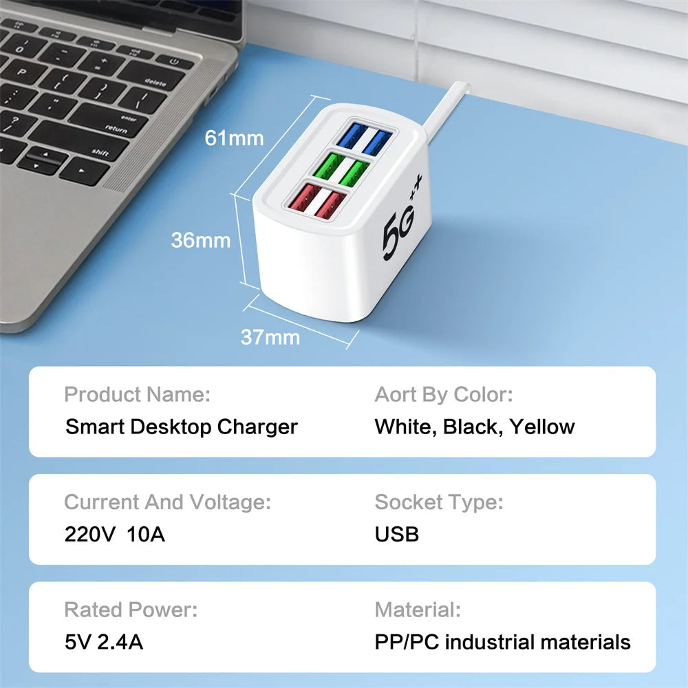 Universal 6 Port USB Charger Power Strip Mobile Phone Charger Wall Adapter Multifunction Electric Socket with 1m Extension Cable