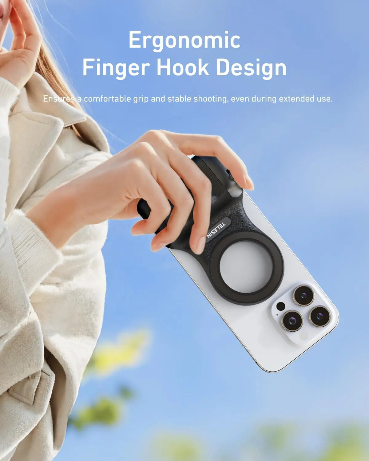 TELESIN Fun Shot Magnetic Phone Camera Grip + C03 Magnetic Selfie Light Bundle Kit Compatible with iPhone & Android