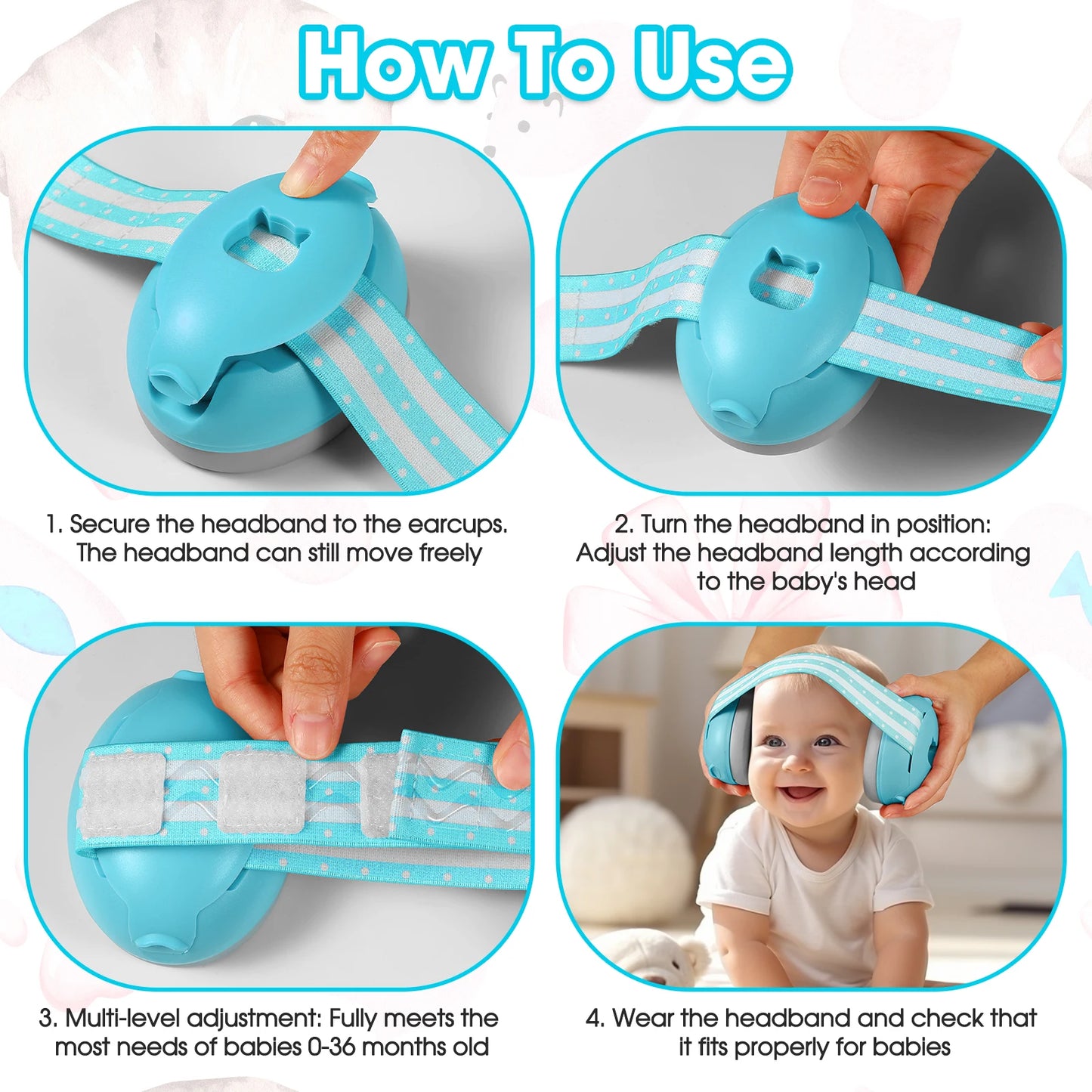 Infant Ear Muffs Noise Cancelling Soft Padded Design Baby Ear Protection Headphones with Elastic Headband