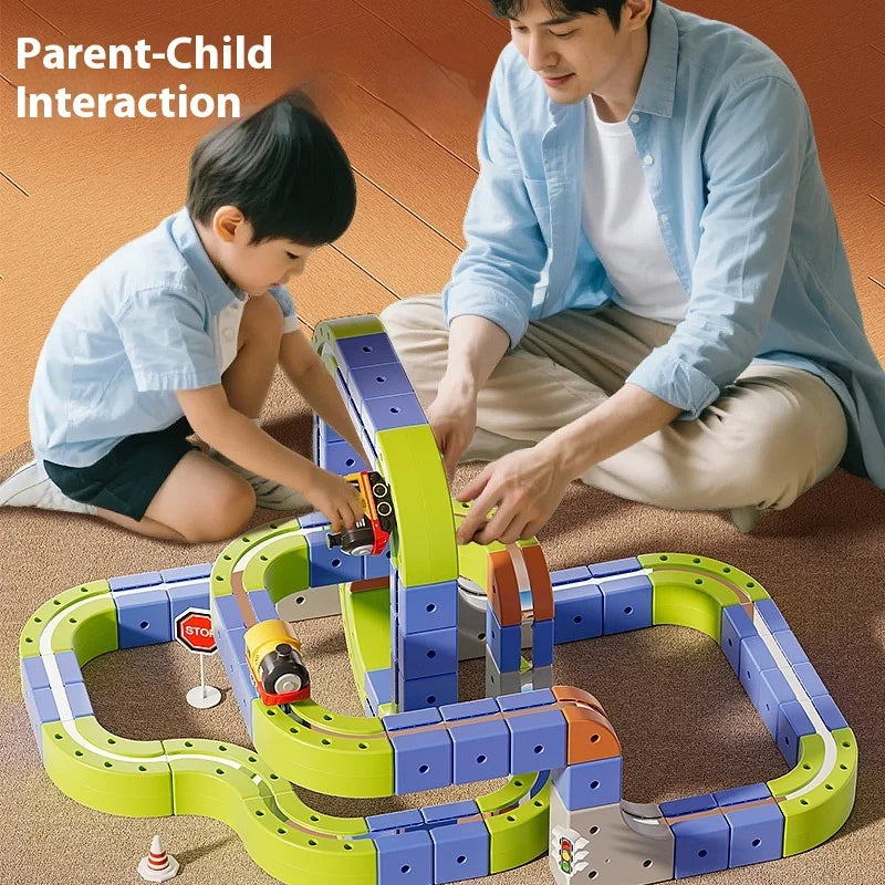 Magnetic Car STEM Racing Car Railtrack Set 2025 - Montessori Motorized Train & Gravity Maze Toy, Educational Gift for Kids