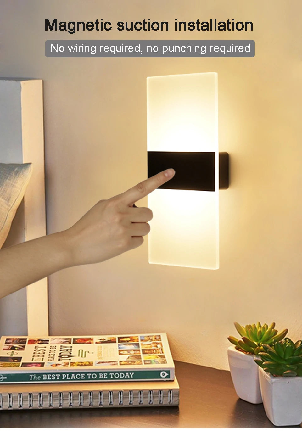 USB Recharge Wall Lamp Touch Motion Sensor Switch Indoor Acrylic Night Lights Bedroom Bedside Wall Sconce Nordic LED Wall Light