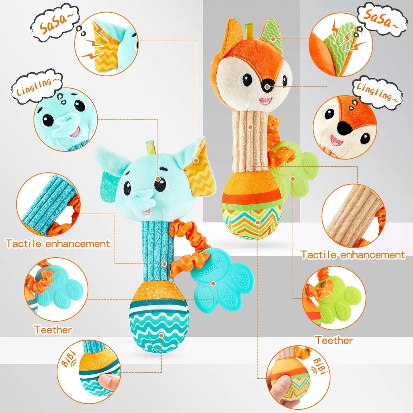 Baby Rattles Soft Hand Grab Sensory Shaker Teething Toys for BabiesSensory Plush Animal Toys for 0 12 Months Newborn Toys Gifts