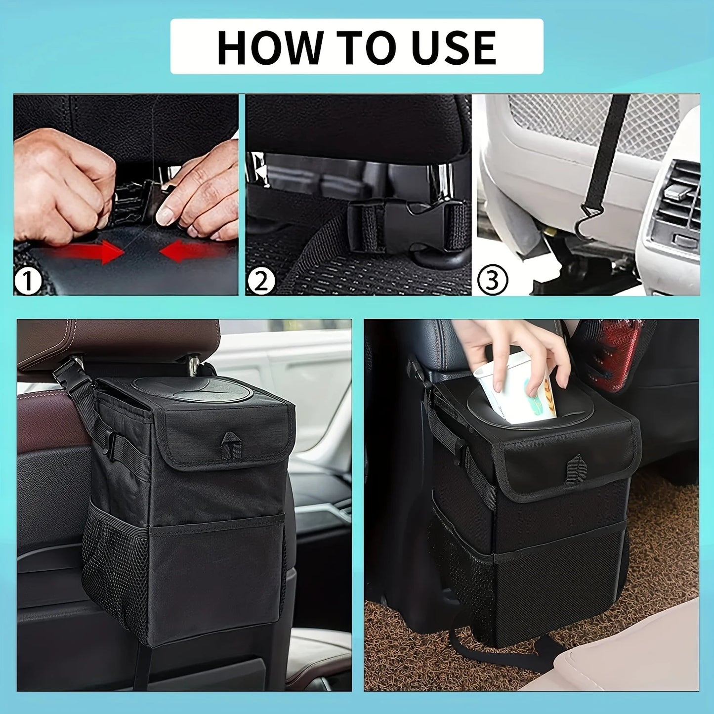 Car Trash Can with Lid - Leakproof Trash Bin Car Garbage Can, Collapsible Automotive Truck Organizer and Storage Bag Car Accesso