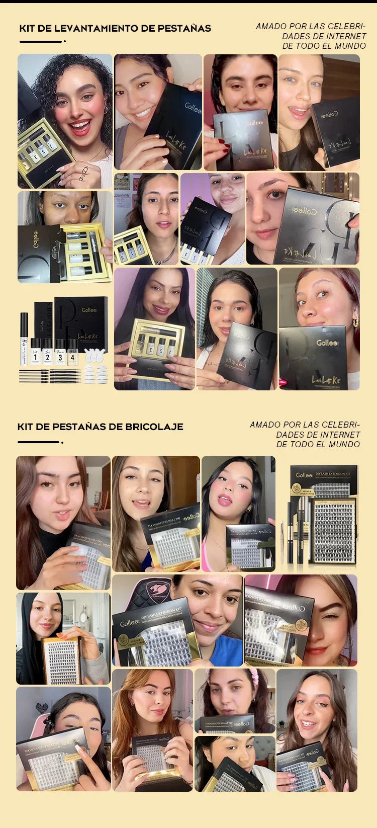 Gollee Classic Black Natural Eyelash Lifting Perm Treatment Makeup Set Lash and Brow Tinting Kit Easy For Beginner at Home