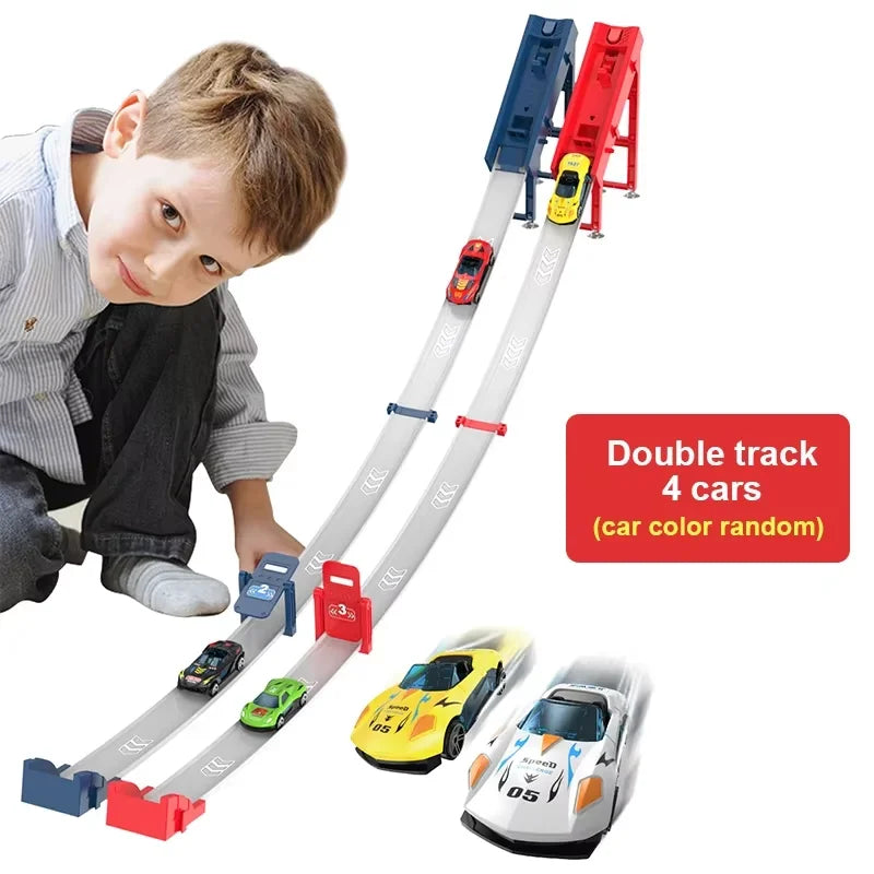 Rail Car Track with Race Track Racing Set Toy Vehicle Alloy Car Kids Catapult Car Competitive Play Game for Kids Toy Christmas