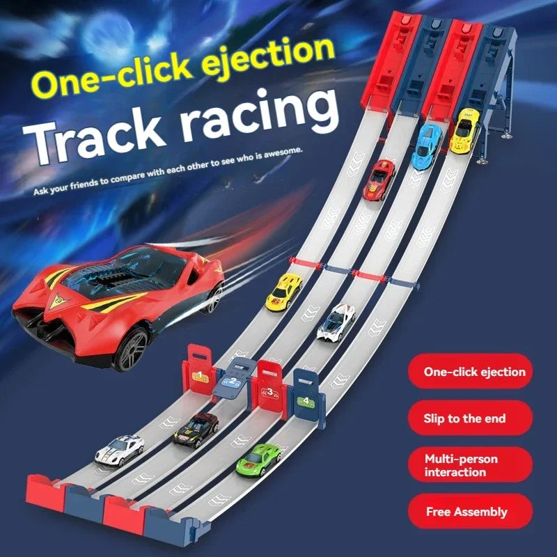 Rail Car Track with Race Track Racing Set Toy Vehicle Alloy Car Kids Catapult Car Competitive Play Game for Kids Toy Christmas