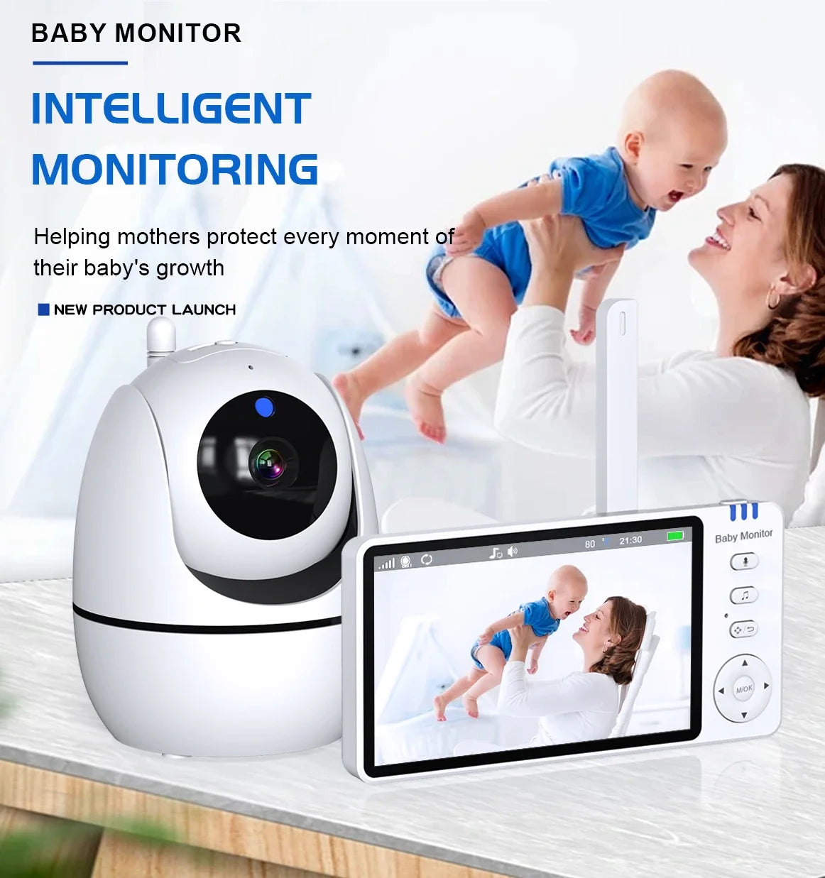 Video Baby Monitor with Cam and Audio,5" Display Baby Monitor No WiFi,Remote Pan-Tilt-Zoom Baby Camera, Night Vision,2-Way Talk
