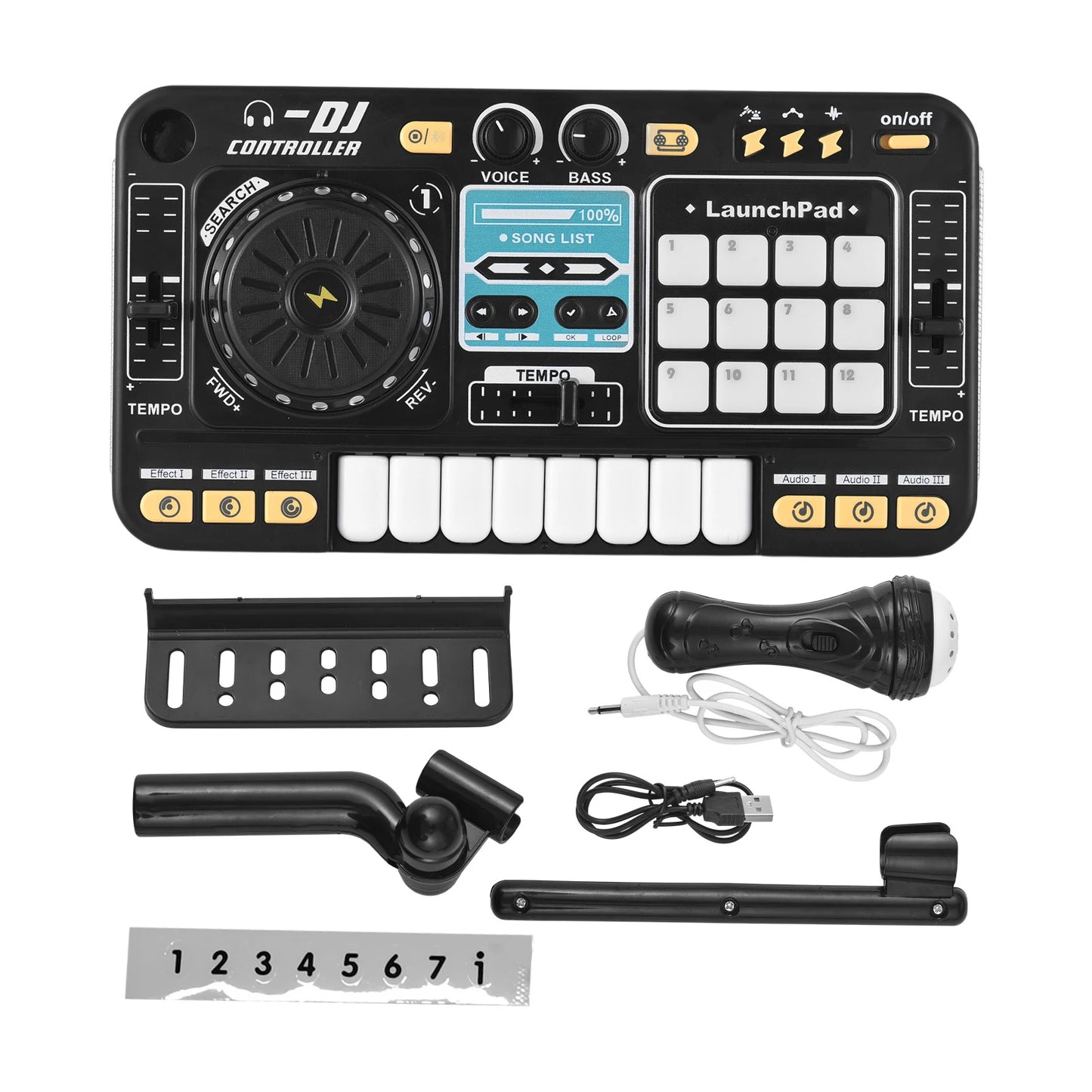 Kid Electricity DJ Mixer with Microphone Electronic Piano Keyboard DJ Turntable Controller Turntable Instrument Kid Birthday Gif