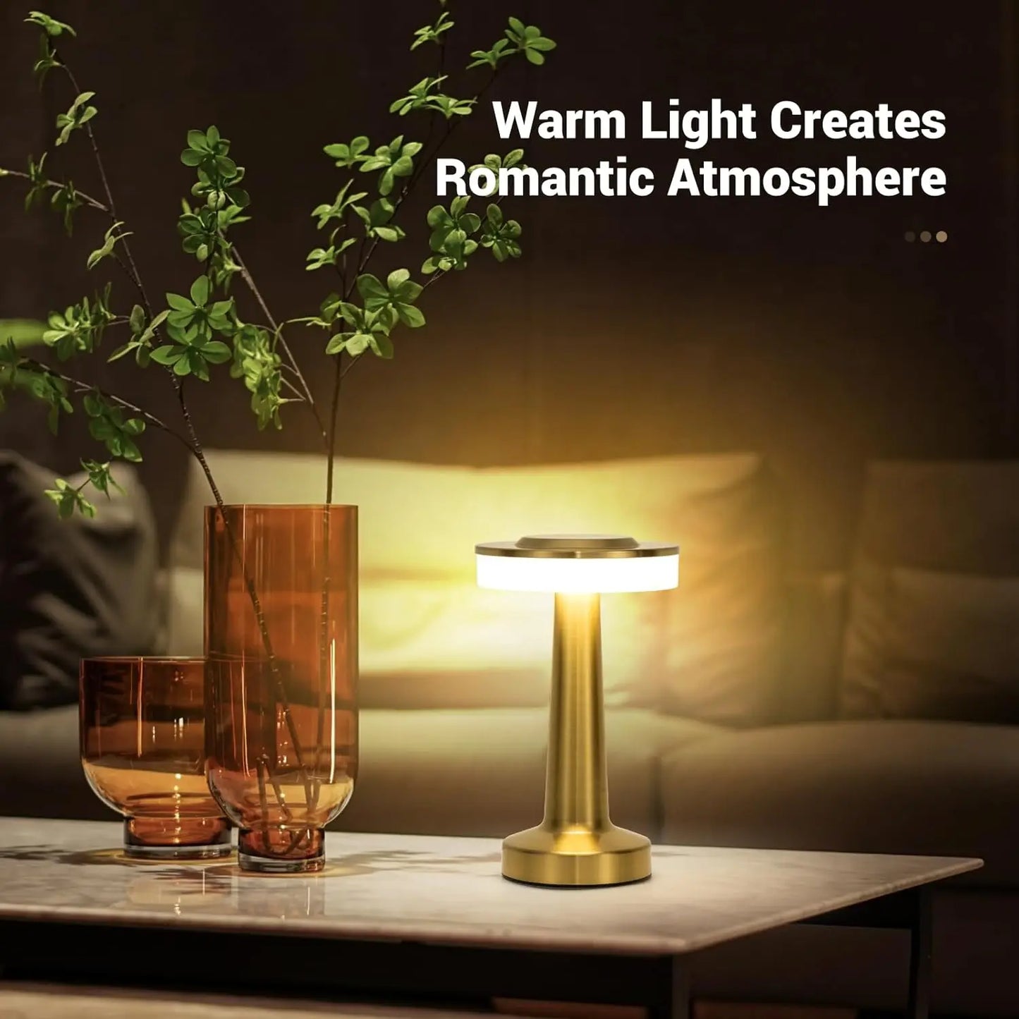 LED Table Lamp Touch Sensor Rechargeable Desktop Night Light Wireless Reading Lamp for Restaurant Hotel Bar Bedroom Decor Light