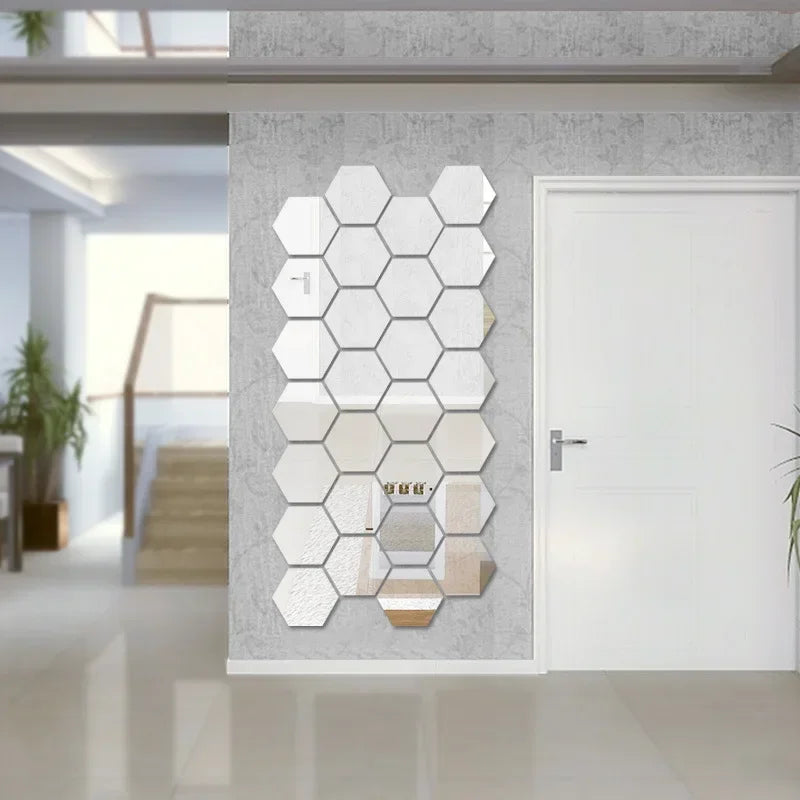 Hexagon Acrylic 3D Mirror Wall Sticker Home Decor DIY Self-adhesive Mirror Decal Decor Stickers Art Wall Decoration Large 6/12pc