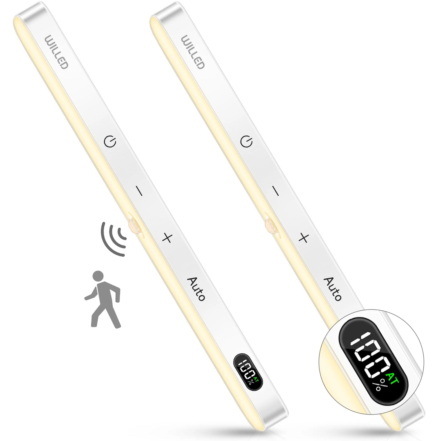 WILLED Under Cabinet Lights Rechargeable Battery Display 60 LED Touch Light Bar Motion Sensor Light Closet Light Night Lights