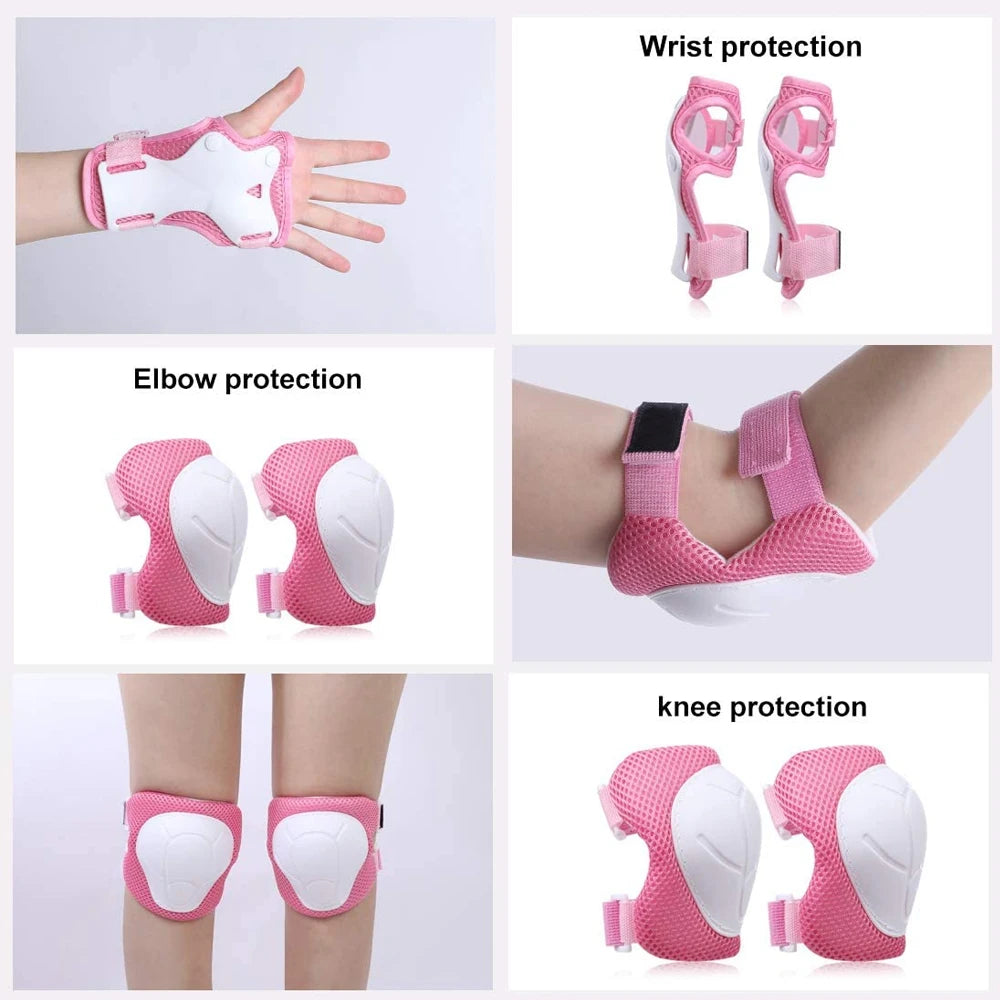 6PCS Kids Protective Gear Set Knee Pads for  3-14 Years Toddler Knee & Elbow Pads with Wrist Guards 3 in 1 for Skating Cycling