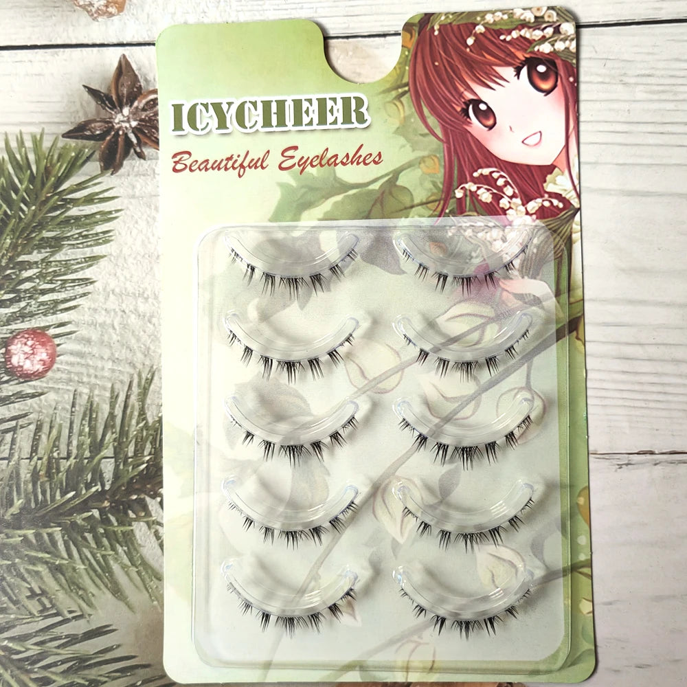 ICYCHEER Makeup Bottom Eyelashes Kit 5 Pairs 3D Natural Looking Under Eye Lashes Extension Lower Eyelash Cosplay