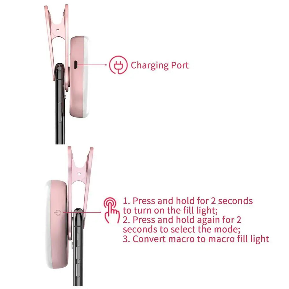 Macro Lens for Mobile 20X Fill Ring Light Selfie Live Lamp Camera Lens with LED Universal Flash Smartphone Portable Light Clip