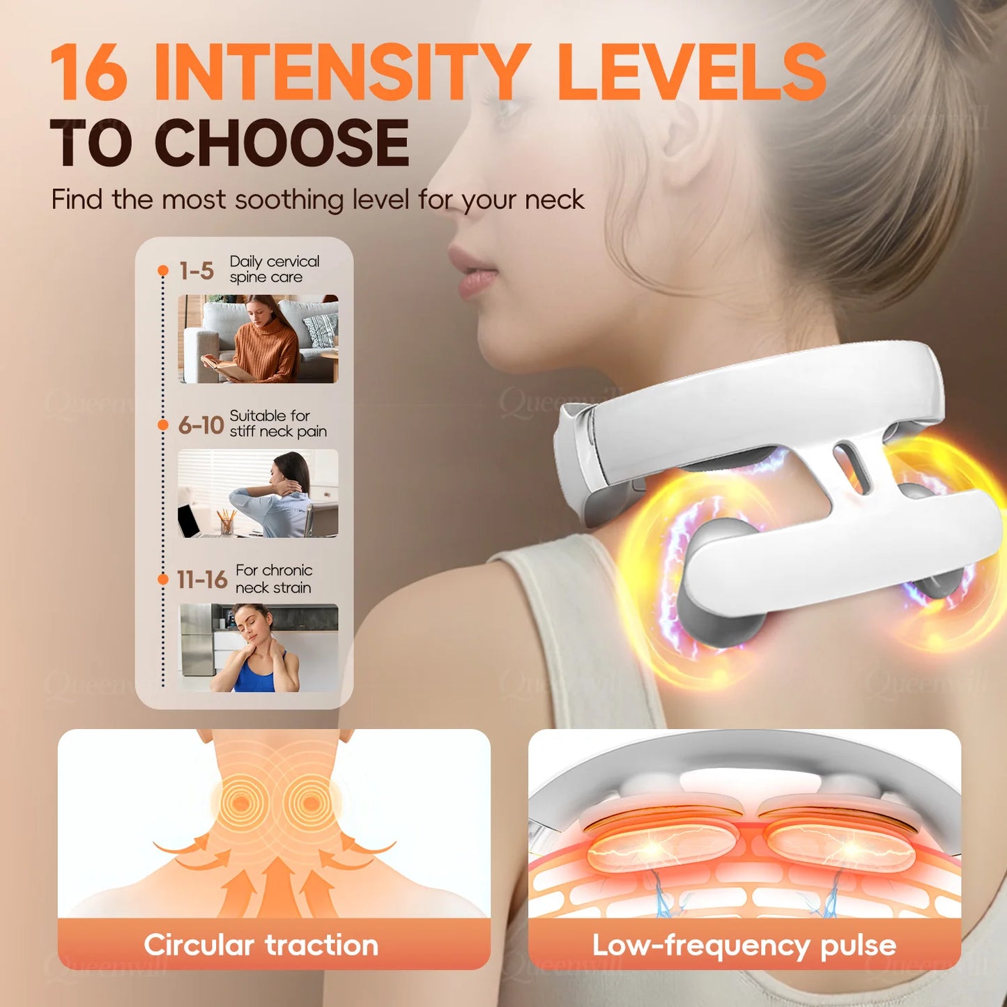 Smart Neck and Shoulder Massager-4 Massager pads,6 modes and 16 levels,Portable Cordless USB Charging Gift for Men & Women