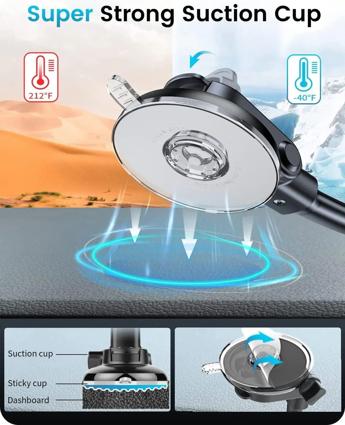 Cell Phone Holder Car, Windshield/Dashboard/Window Car Phone Holder Mount, Suction Cup Phone Mount for Car Truck Compatible