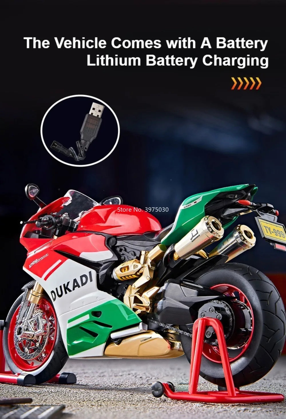 1:9 1299 Motorcycles Car Toy Alloy Diecast Model Rubber Tires with Light Music Spray Miniature Vehicle Kids Children's Day Gifts