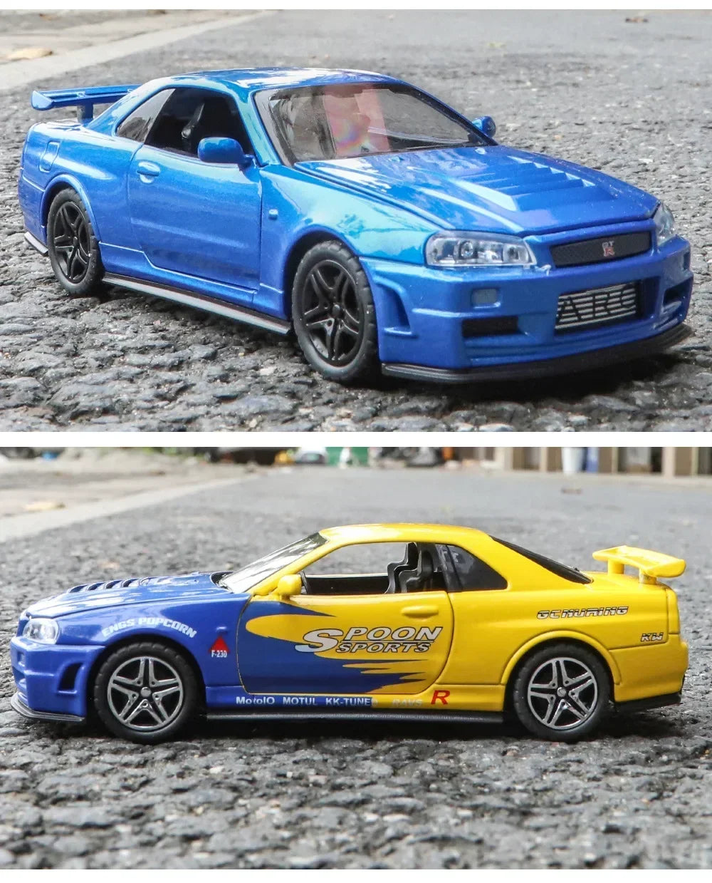 1:32 GTR R34 Skyline Fast & Furious Alloy Car Model Sound and Light Pull Back Children's Toy Collectibles Birthday Gifts