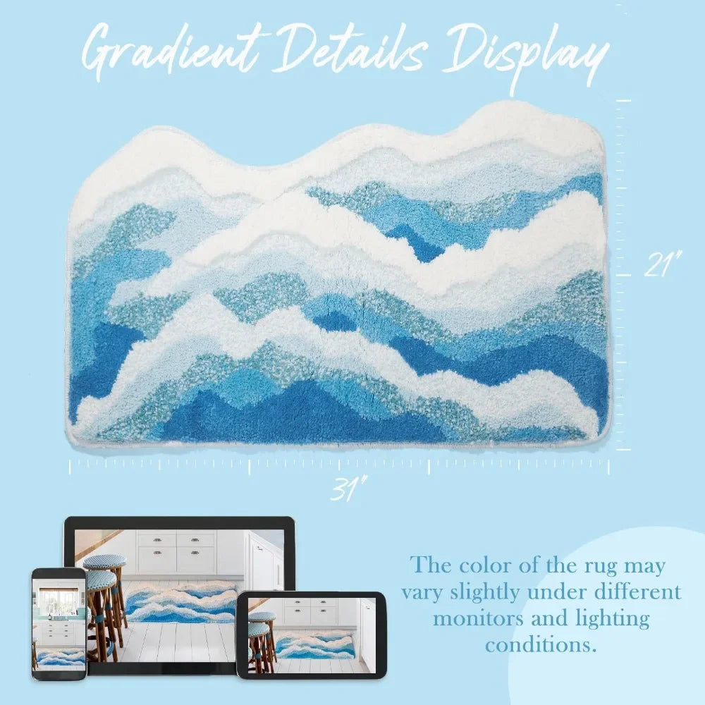 Aesthetic Wave Rug Creative Tufting Antislip Bathroom Carpet Ocean Sea Tufted Carpet House Decoration Livingroom Mat Bedside Rug