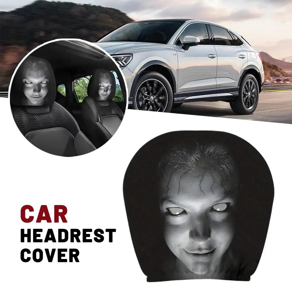 2Pcs Halloween Horror Face Printed Car Headrest Covers Soft Polyester Washable Universal Elastic Dustproof Protective Cushion