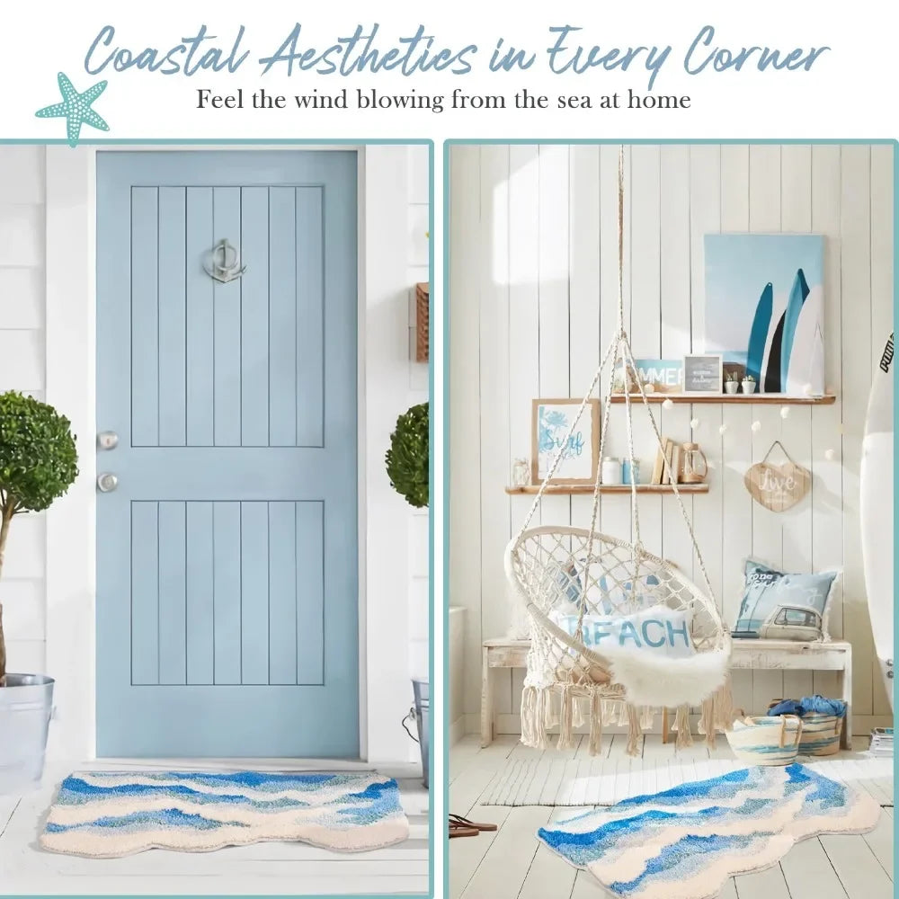 Aesthetic Wave Rug Creative Tufting Antislip Bathroom Carpet Ocean Sea Tufted Carpet House Decoration Livingroom Mat Bedside Rug