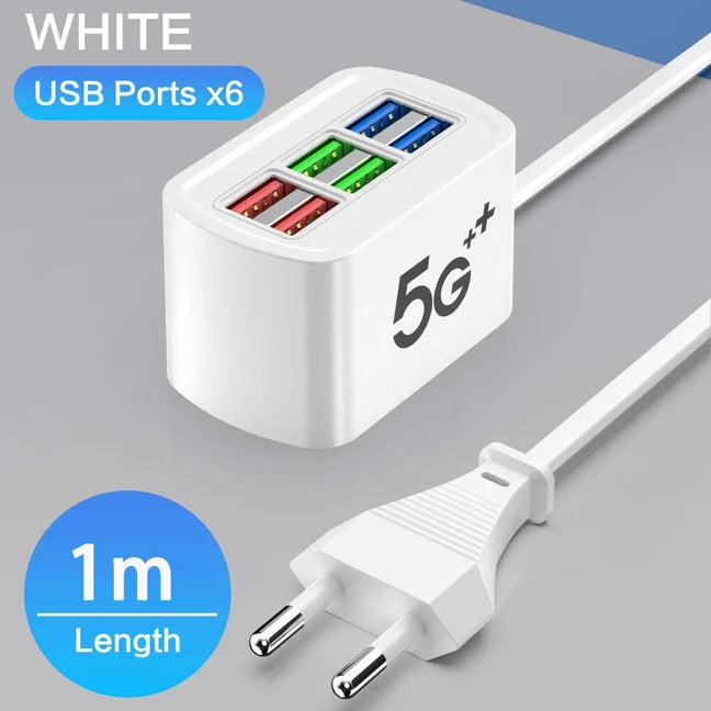 Universal 6 Port USB Charger Power Strip Mobile Phone Charger Wall Adapter Multifunction Electric Socket with 1m Extension Cable