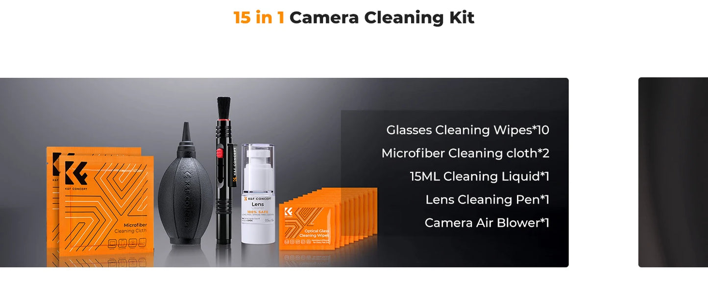 K&F Concept Camera Lens Cleaning Kit with Camera Blower Glasses Wipes Cloth Cleaning Liquid Cleaning Pen for Camera Lens Phone