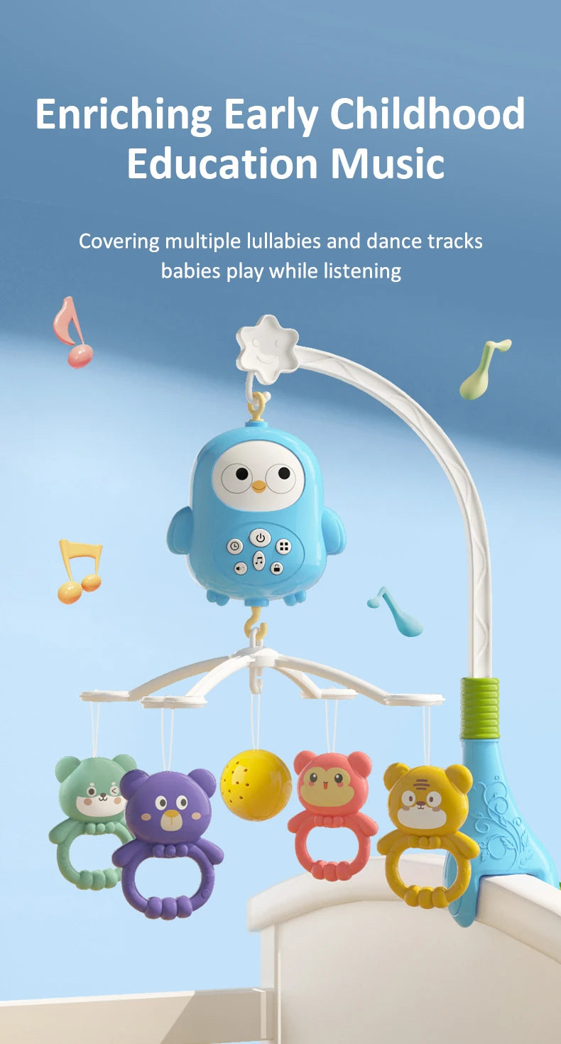 Baby Crib Bell Toys Musical Baby Crib Mobile with Lights Projection for 0-12Months Infants Crib Toys Bed Bell Toy Newborn Gifts