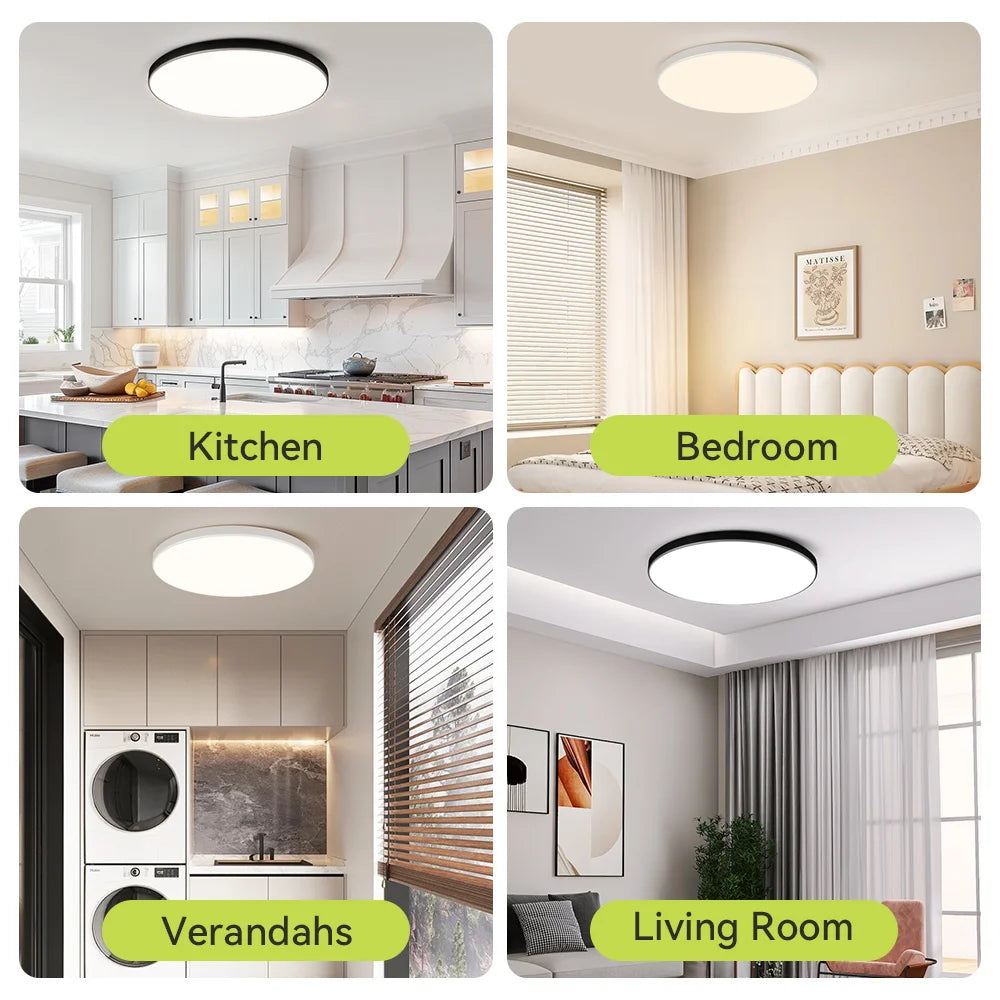 مصباح سقف ذكي بتقنية LED مع جهاز تحكم عن بعد، 3 ألوان، قابل للتعتيم، مصابيح سقف رفيعة للغاية، مصباح سقف لغرفة النوم أو المطبخ
