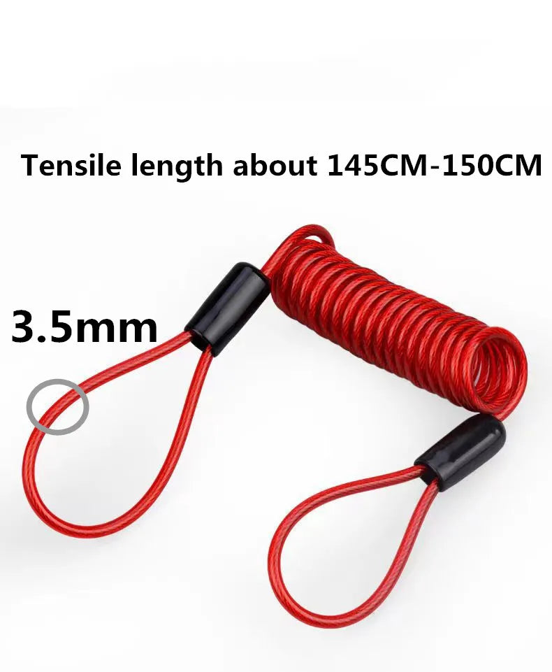 1.5m Bike Spring Cable Lock Anti Theft Rope Alarm Disc Lock For Motorcycle/Bike Scooter Security Reminder Protection Accessories