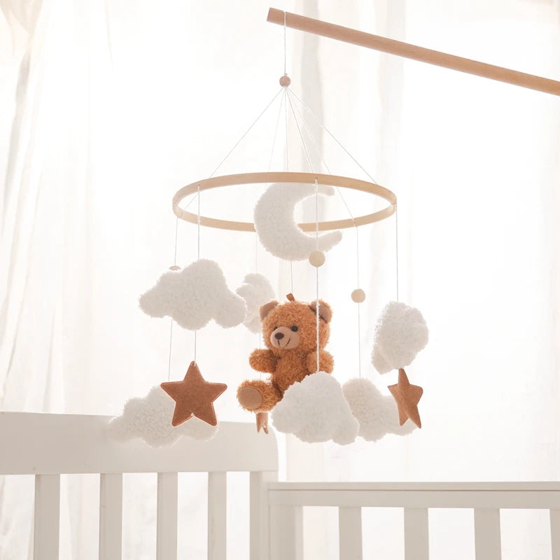 Baby Crib Mobile Rattle Toy 0-12Months Infant Soft Felt mobile Teddy Velvet Bear Bed Bell Hanging Toy Holder Bracket Crib Toy