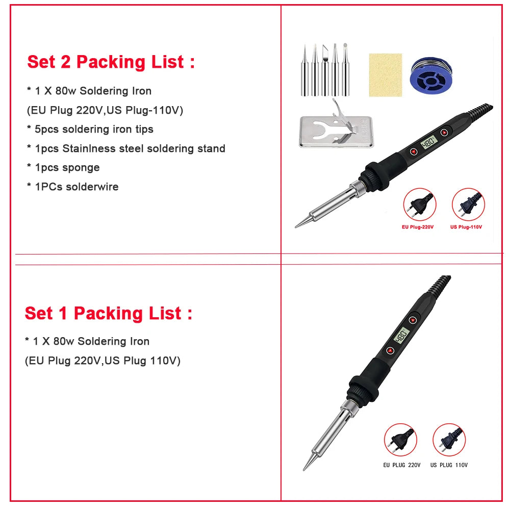 LCD Digital Adjustable Temperature 80W Soldering Iron Electric Welding Tools Solder Wire Tweezers DIY Hand Tool