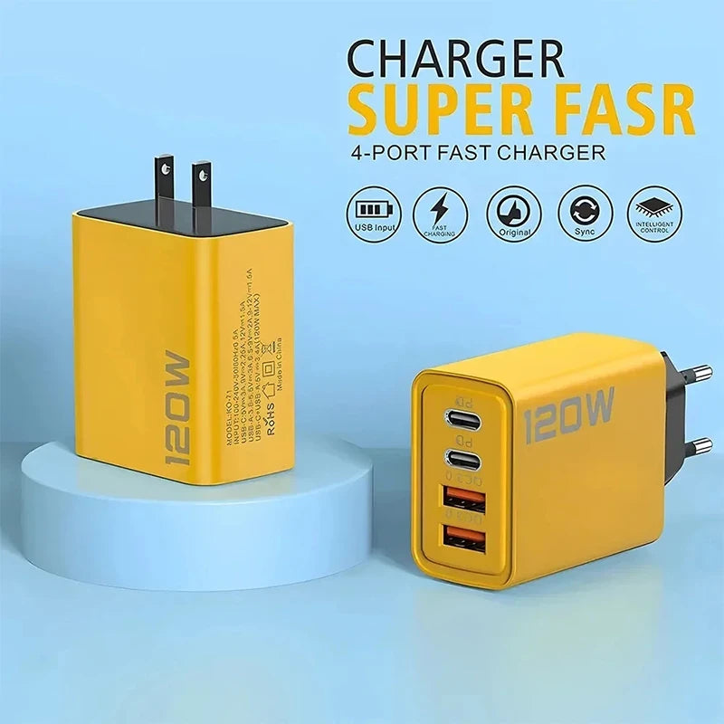 4 Port USB C PD Charger Quick Charge 3.0 Type C USB Phone Charger US EU Plug Wall Travel Fast Charging Adapter For Smart Phone