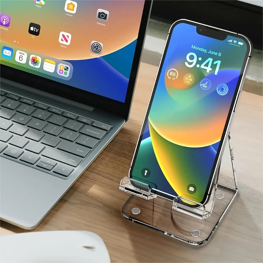 Acrylic Cell Phone Stand, Transparent Phone Stand for Desk, Suitable for iPhone 14 13 Pro Max, All Smartphone 4-8in