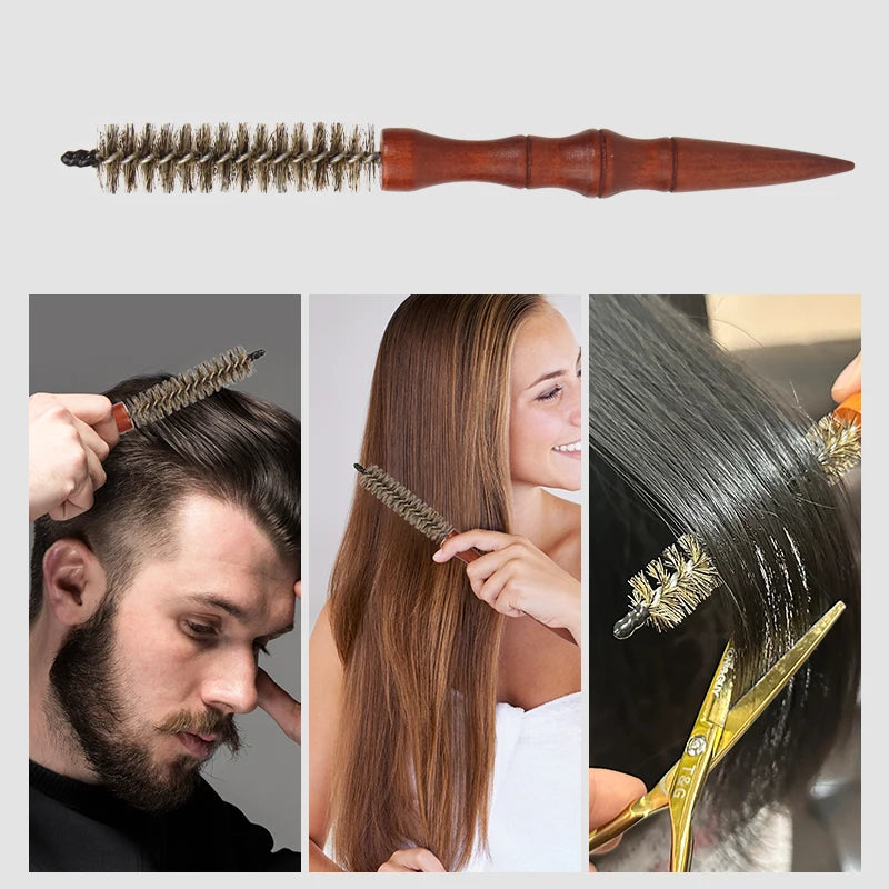 Mini Curling Comb Hair Salon Hairstyle Multi-functional Small Portable Round Wooden Roller Styling Beard Care Tool for All Hair