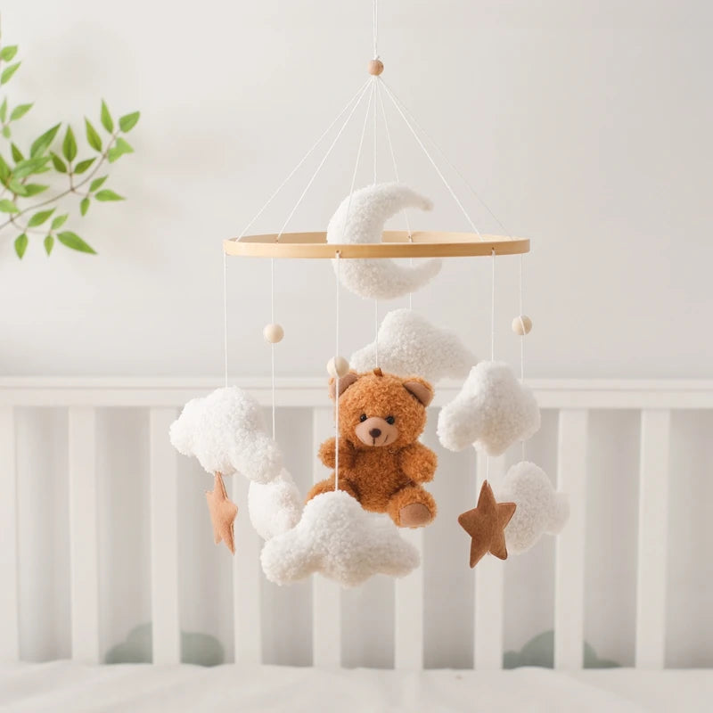Baby Crib Mobile Rattle Toy 0-12Months Infant Soft Felt mobile Teddy Velvet Bear Bed Bell Hanging Toy Holder Bracket Crib Toy