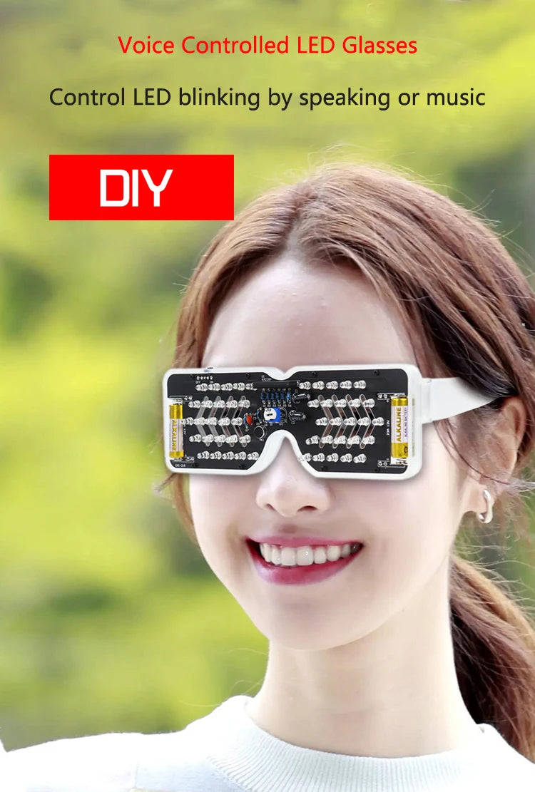 Voice Activated LED Light Emitting Glasses Making Kit Light-emitting Diode Flashing Light DIY Electronic Kit Soldering Assembly
