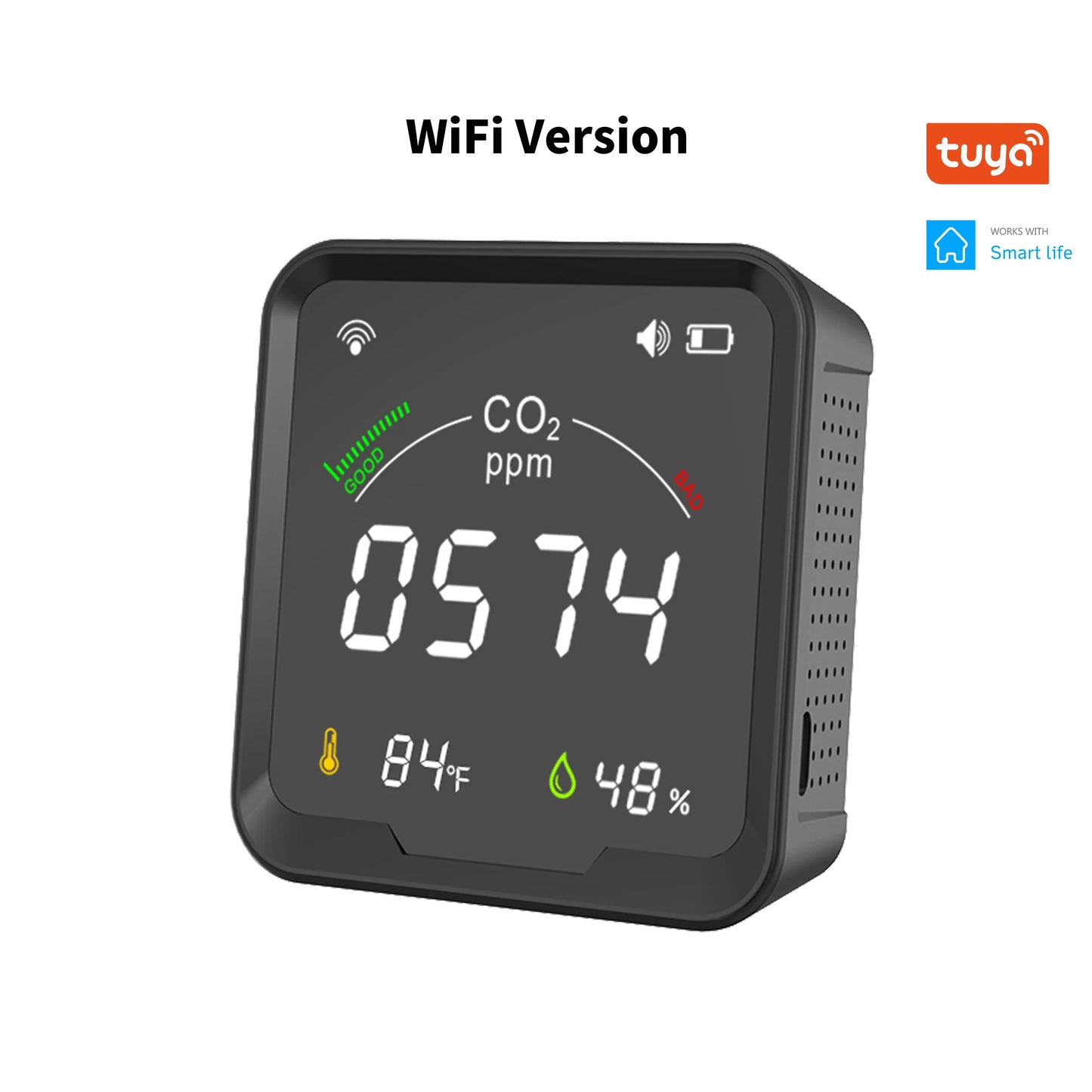 GIRIER Tuya Smart WiFi CO2 Sensor Smart Carbon Dioxide Meter Temperature Humidity Detector Monitor with LCD Screen 3 in 1 Meter