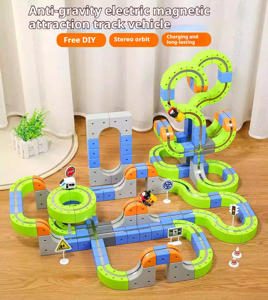 Magnetic Car STEM Racing Car Railtrack Set 2025 - Montessori Motorized Train & Gravity Maze Toy, Educational Gift for Kids